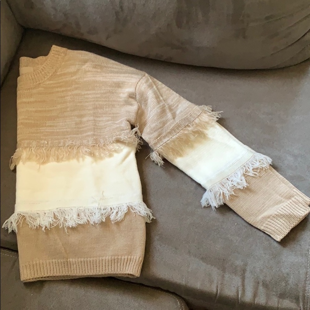 Tan and Cream Fringe Sweater NWOT
